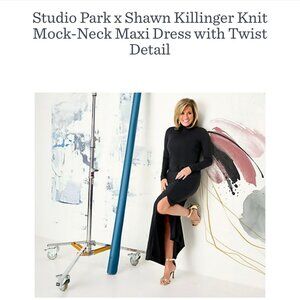 Never worn, Studio Park black maxi dress with large slit , side rouching size SP